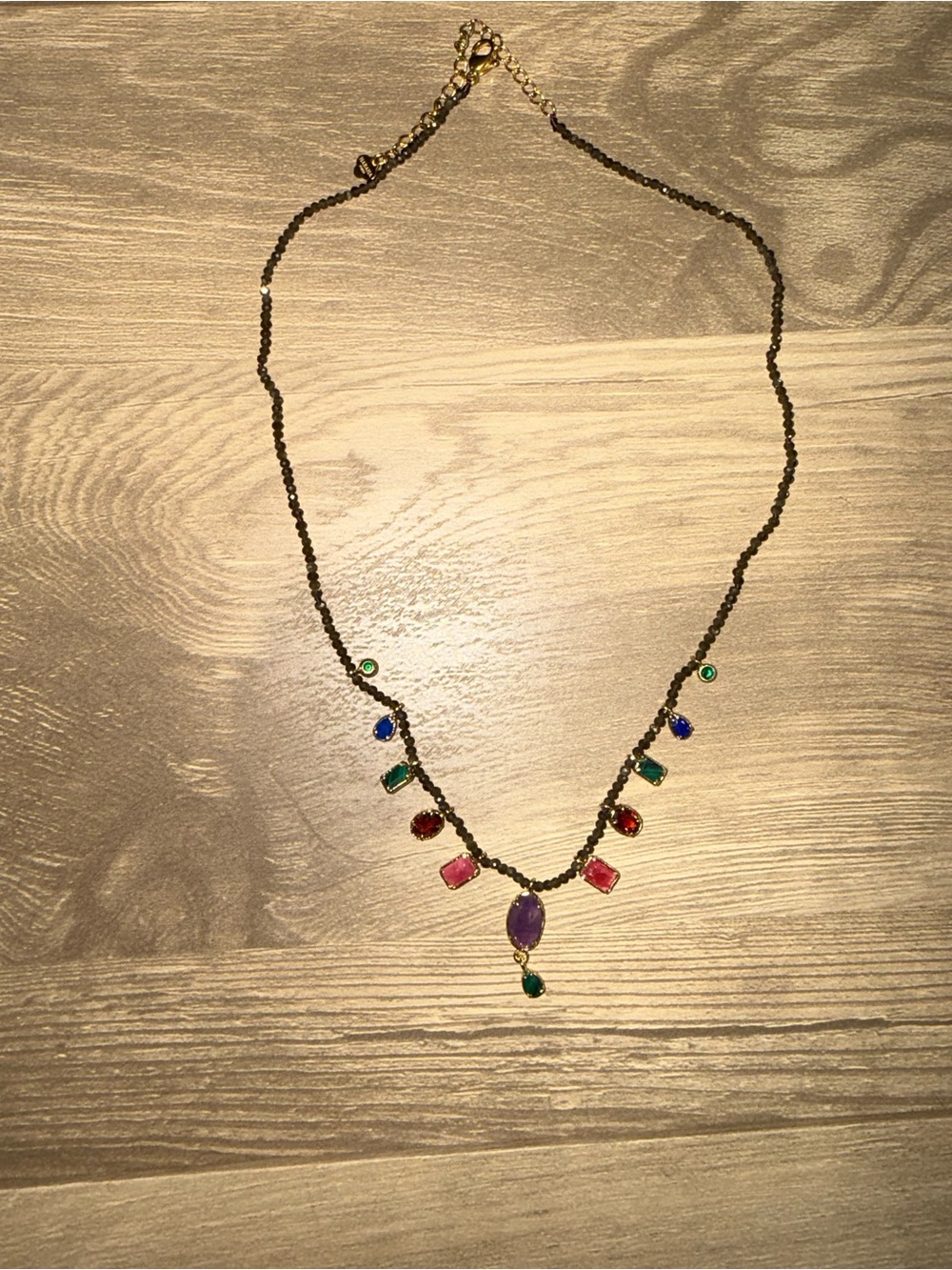 Multicolor Gemstone Pendant Necklace with Gold-Tone Chain